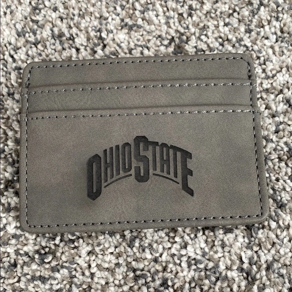 Dark Gray Leather Card Holder with Minimalist Design and OHIO STATE Logo